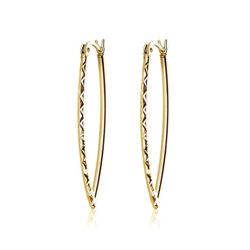 Gold plated Sterling Silver Marquis Shaped Etched Hoops - A-E13G